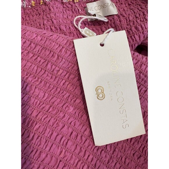 Caroline Constas womens Cotton Midi Dress sz Medium Pink Floral Smocked Tie Back - Picture 5 of 7